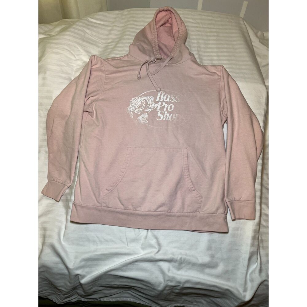 Bass Pro Shops Pink Hoodie Sweatshirt Graphic Logo Pullover Womens Medium